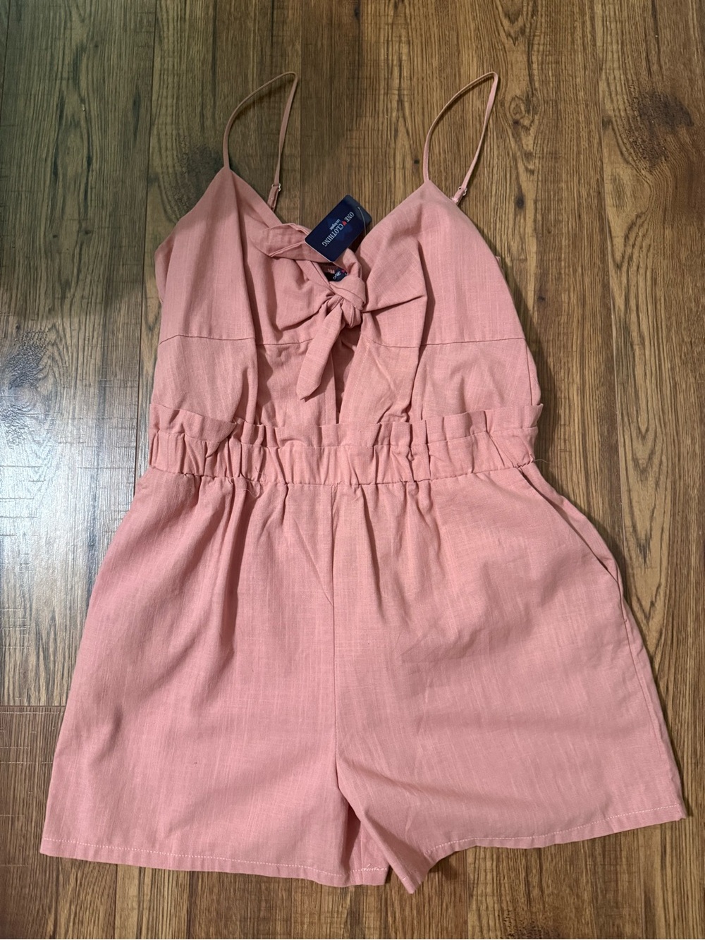 Girls Pink Tie-Front Spaghetti Strap One-Piece Romper